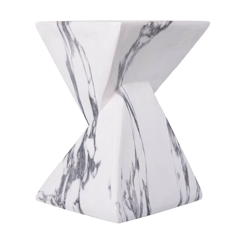 Christopher Knight Home - Modern Indoor/Outdoor 18.5"H Geometric Faux Marble MgO Accent Side Table with Sculptural Fluted Design