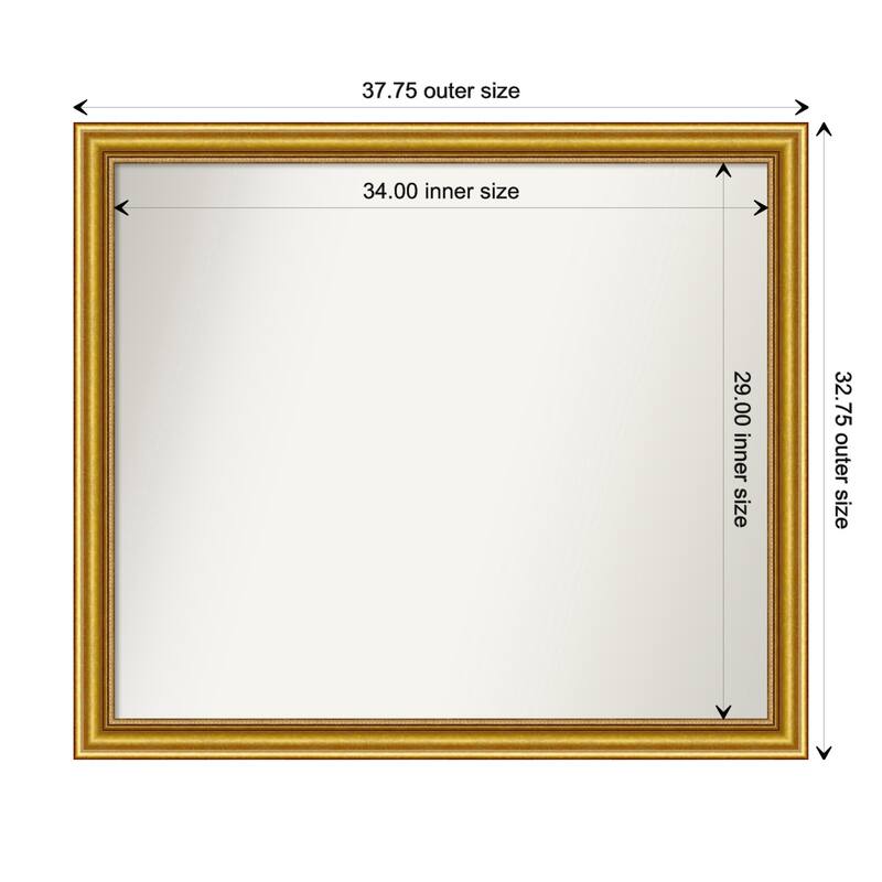 Townhouse Gold Framed Non-Beveled Custom Wall Mirror, Bathroom Vanity Mirror - Outer Size: 37.75 x 32.75