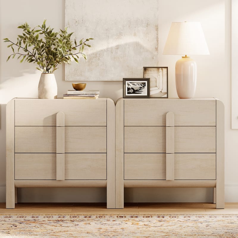 WAMPAT 3 Drawer Curved Dresser For Bedroom Set Of 2, Mid Century Modern Chest Of Drawers, Wood 6 Drawer Dresser