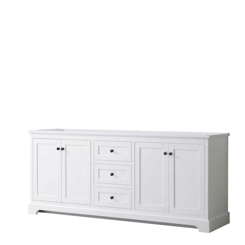Avery 80-inch Double Vanity, No Top, No Sinks, No Mirror - White, Black Trim, No Top