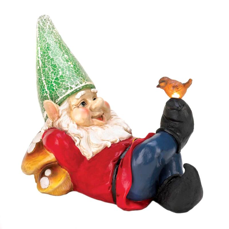 Lazy Gnome Solar Lighted Outdoor Garden Statue - 11.75" - Red and Blue