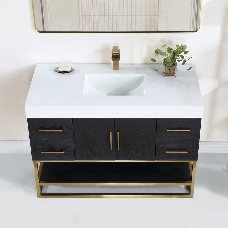 Altair Bianco Bath Vanity with White Composite Stone Top,no Mirror