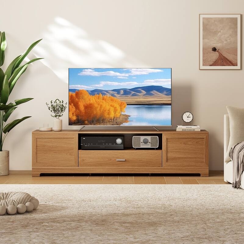 Gymax TV Stand for TVs up to 80'' w/Drawer Cable Hole Entertainment