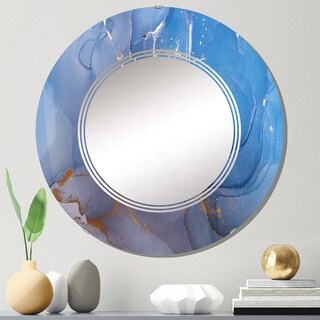 Designart 'Blue And Grey Liquid Universe' Printed Modern Wall Mirror ...