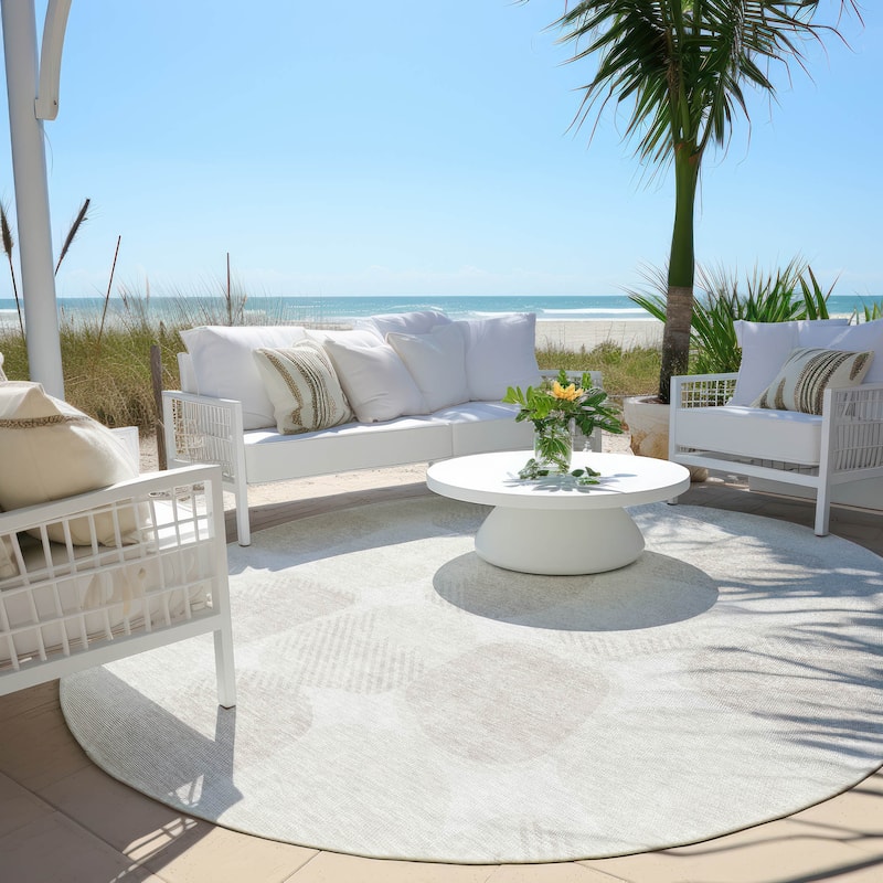 Machine Washable Indoor/ Outdoor Chantille Modern Puffy Rug - Ivory - 8' x 8'