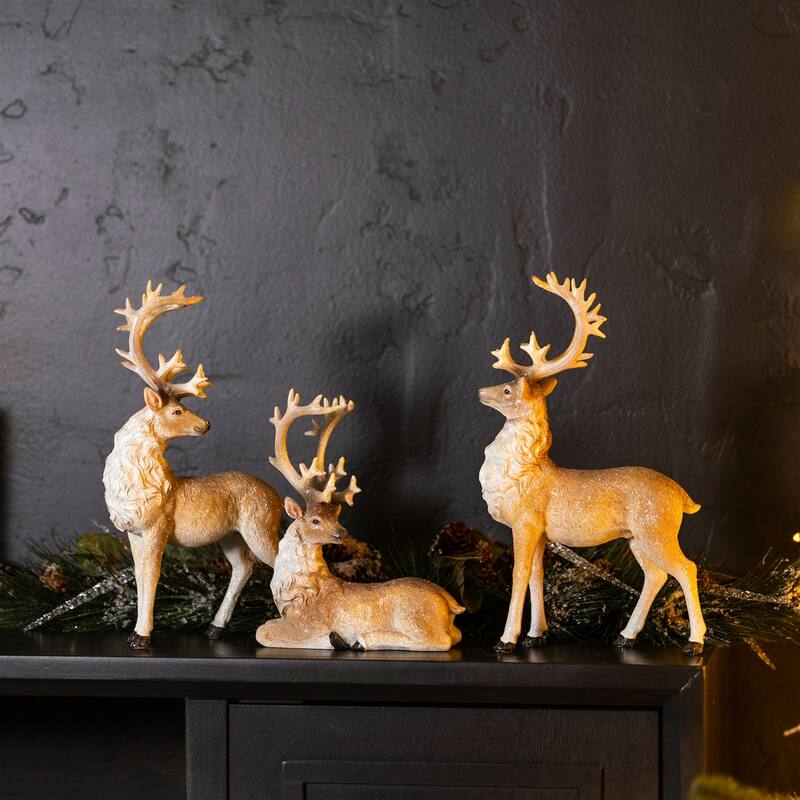 Glittered Deer Christmas Figurines - 13.5" - Set of 3