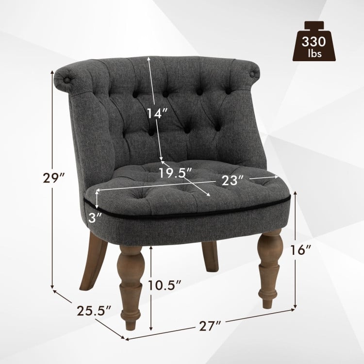 Set of 2 Upholstered Armless Slipper Chairs with Beech Wood Legs-Grey - 27" x 25.5" x 29" (L x W x H)