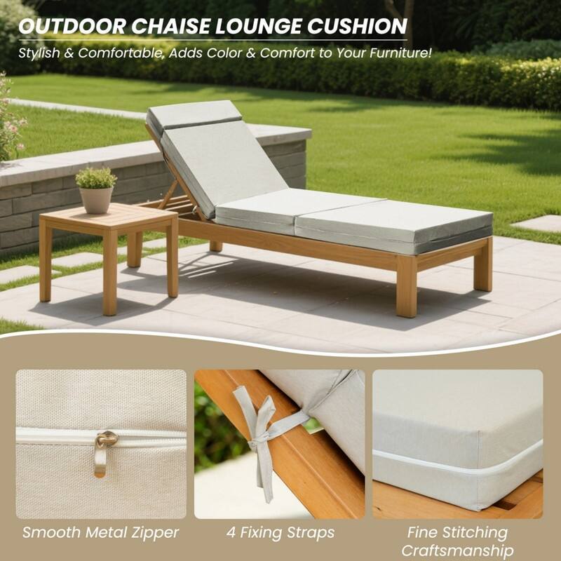 2 Pcs Chaise Lounge Cushions Outdoor, Removable Cover, Beige/Blue