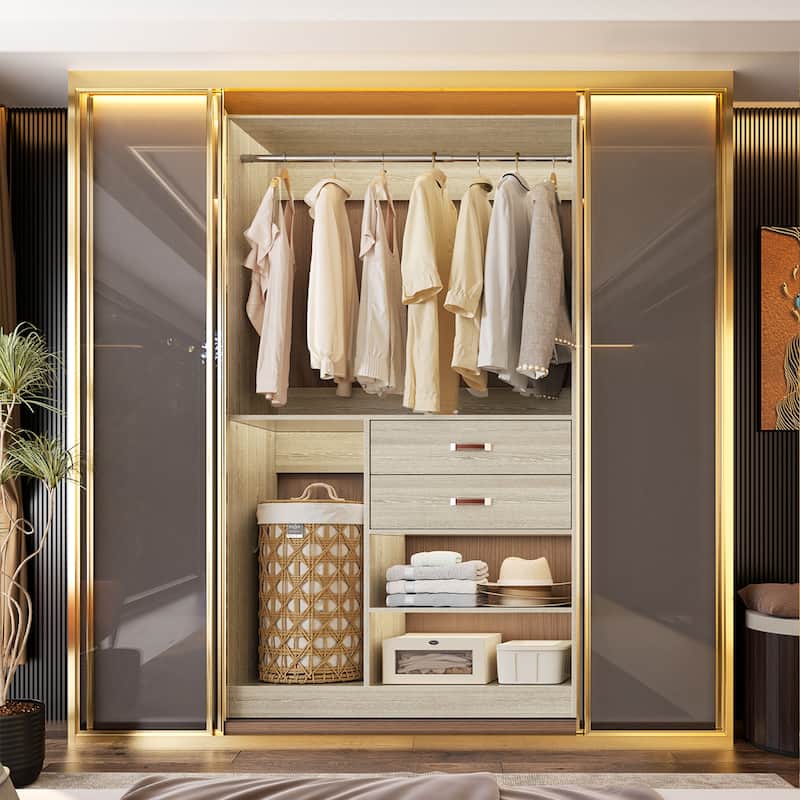 40'' Large Closet System with Shelves and 2 Drawers, Freestanding Closet Organizer with Hanging Rods
