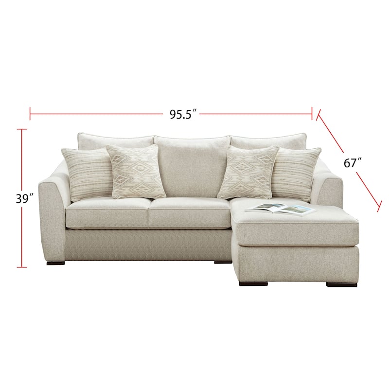Chenille Upholstered Sectional Sofa in Ivory Finish