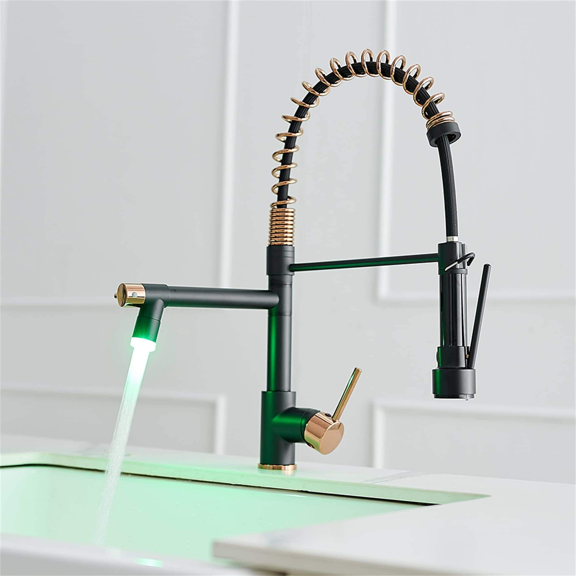 Senlesen Commercial LED Kitchen Sink Faucet – Matte Black, Pull Down Sprayer, High Arc, 360° Swivel, Low Lead Compliant