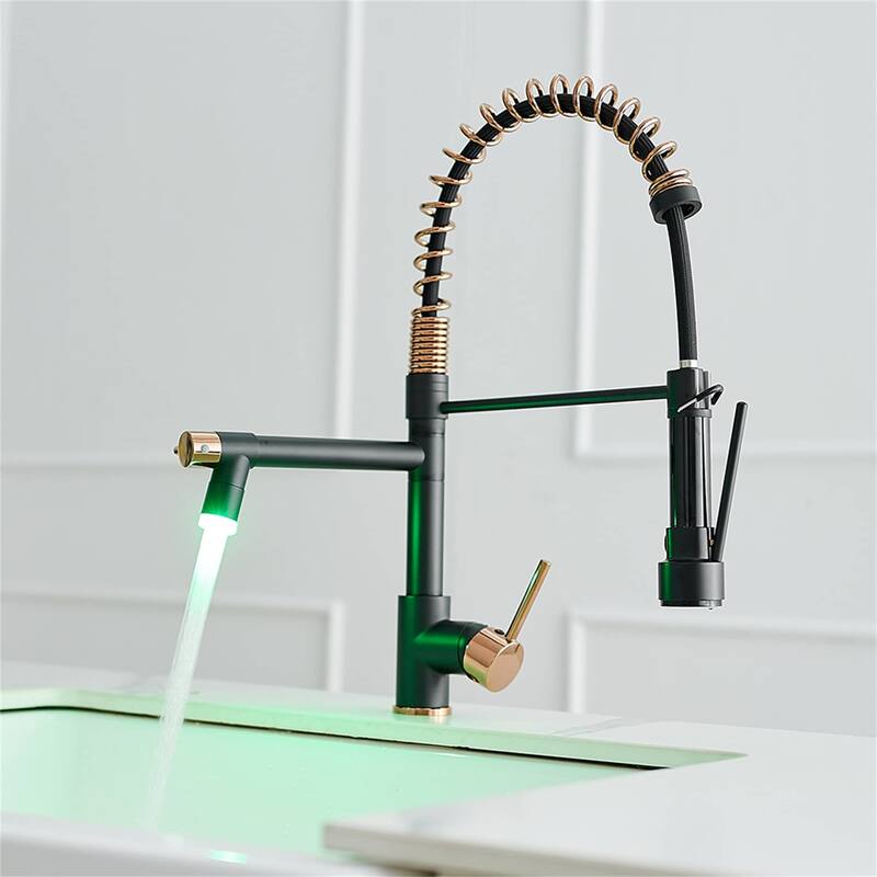 LED Kitchen Faucet With Pull Down Sprayer And Pot Filler 2 Handle Commercial Kitchen Sink Faucet Single Hole Matte Black Taps