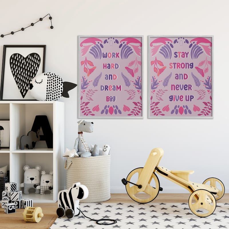 Stupell Purple Motivational Work Hard Framed Giclee Art Design By Julia Fox (Set of 2)