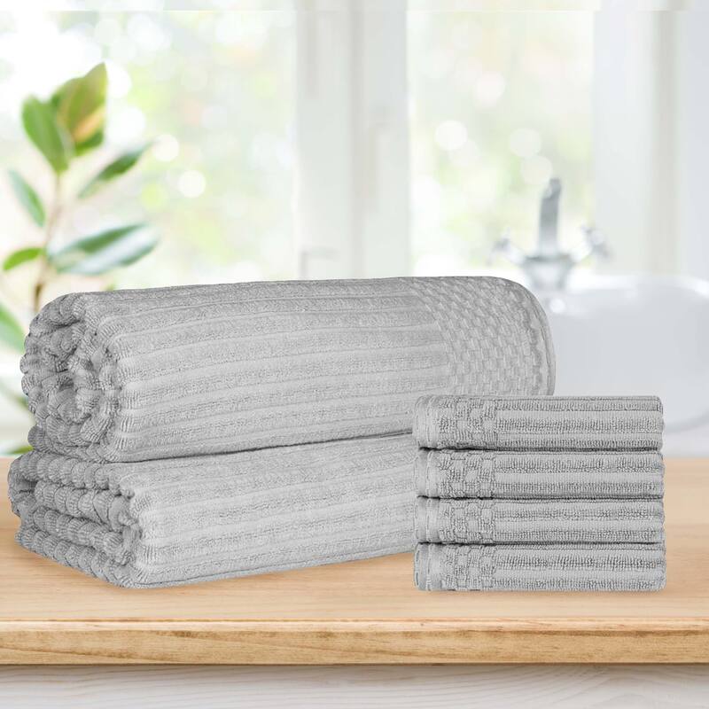 Ribbed Cotton Absorbent Heavyweight Hand Towel and Bath Sheet Set by Superior - Silver