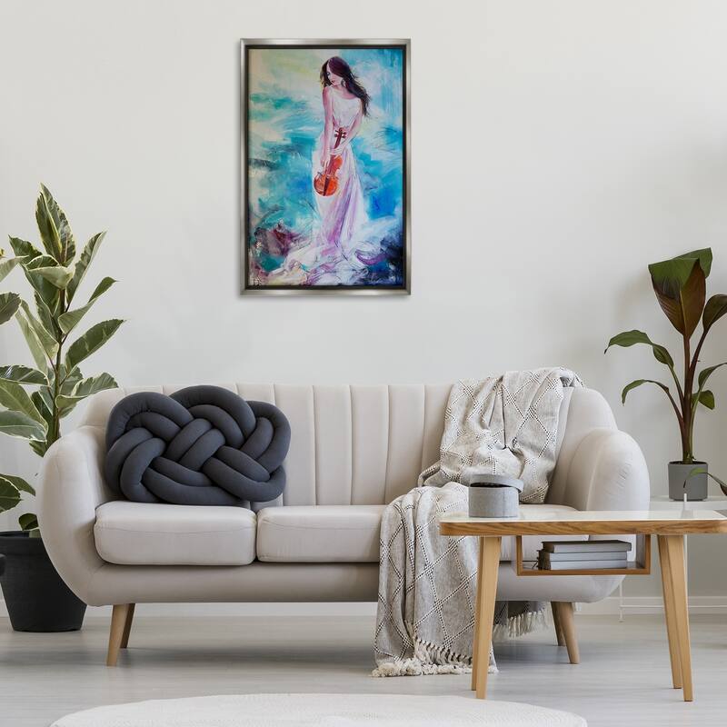 Stupell Elegant Woman with Violin Framed Floater Canvas Wall Art Design By Lucille Lee