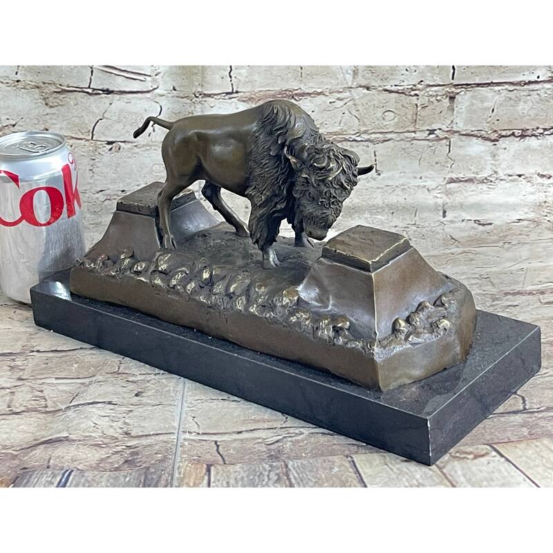 Large American Buffalo Bison Bronze Sculpture By Russell Hotcast Figure Decor