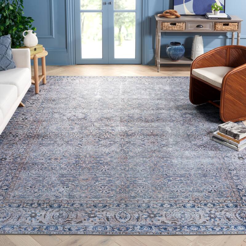 SAFAVIEH Tucson Machine Washable Slip Resistant Daisey Traditional Rug - 8' x 10' - Green Blue/Beige