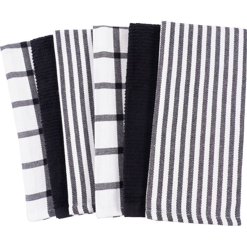 Mixed Flat and Terry Kitchen Towels, Set of 6