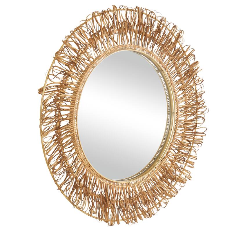 Rattan Handmade Woven Looped Room Wall Mirror - Brown - Roche River Decor