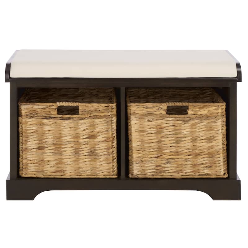 SAFAVIEH Euphemia Brown Woven Storage Basket Bench - 33.5" x 16.1" x 19.9" - 34"W x 16"D x 20"H - Dark Chocolate