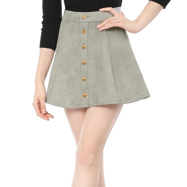 Unique Bargains Woman Button Closure Front Mid Rise Mini A-Line Skirt. Opens flyout.