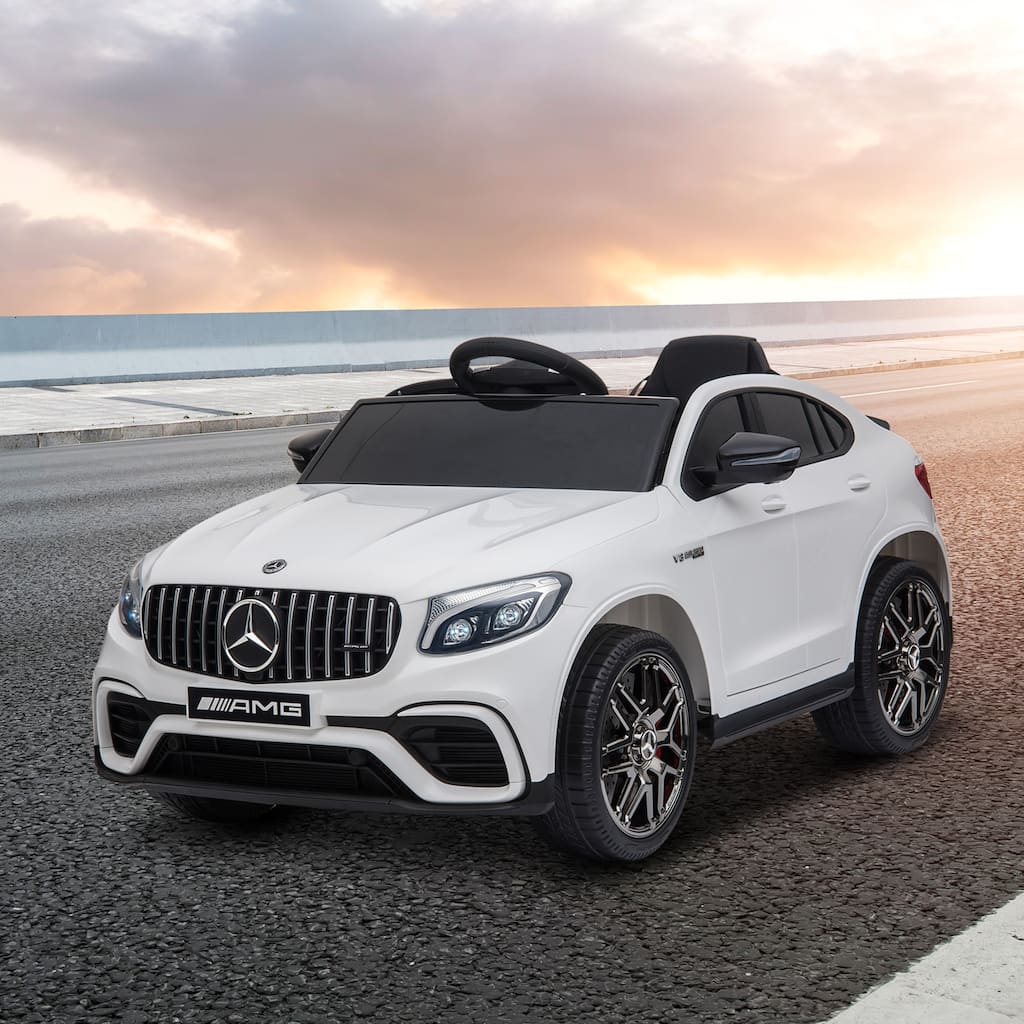 White Ride on Sports Car with Seat Belts, Parent Remote Electric Car for Kids, Electric Vehicle Toy with Steering Wheel