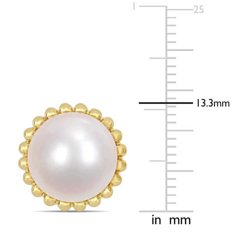Miadora 10.5-11mm Cultured Freshwater Pearl Halo Stud Earrings in 10k Yellow Gold