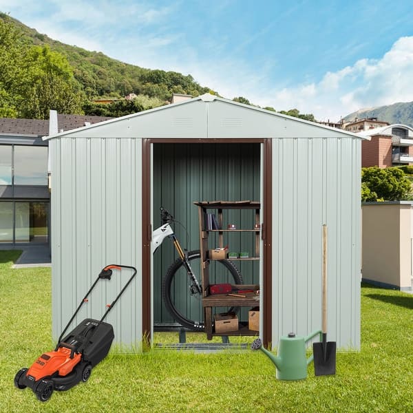 Outdoor Storage Shed Sliding Doors with Padlock, 8ft x 4ft Metal
