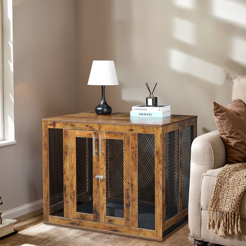 Furniture Dog Crate With Tray For Large Dogs, Indoor Aesthetic Puppy Kennel Pet House Dog Cage With Door