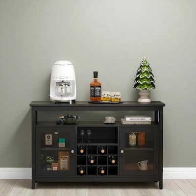 51.80" Storage Buffet Cabinet with Glass Doors and Movable Wine Rack, Adjustable Shelves