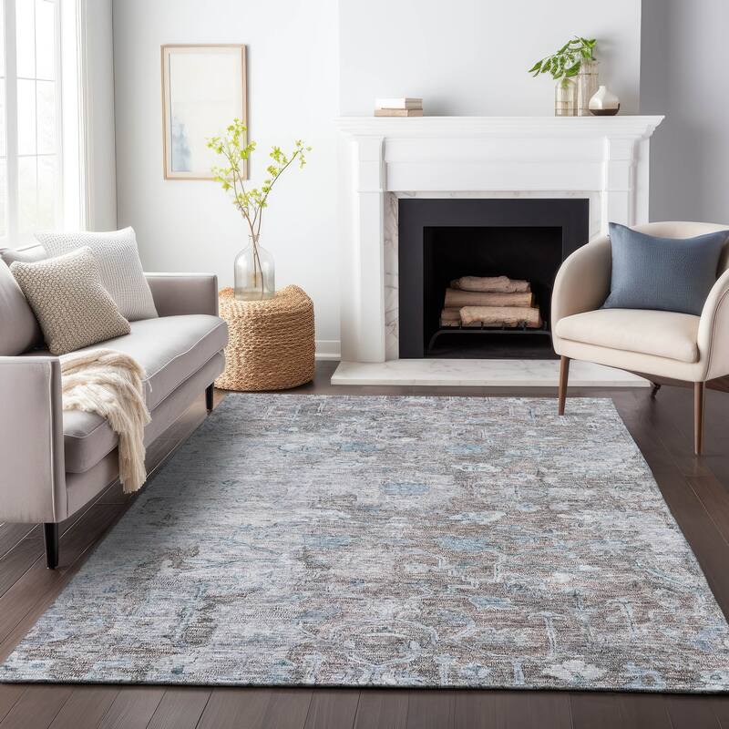 Machine Washable Indoor/ Outdoor Chantille Distressed Traditional Rug