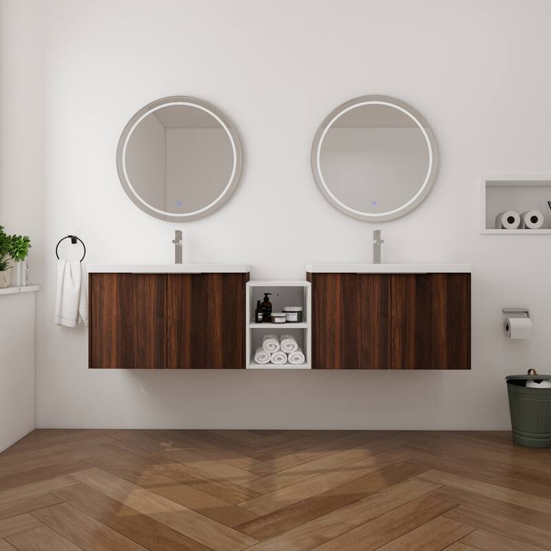 Beingnext 24"/36"/48"/60"/72"/84" Bathroom Vanity with Sink, Floating Bathroom Vanity with Soft Close Door and Shelf - 71.1''W - CaliforniaWalnut