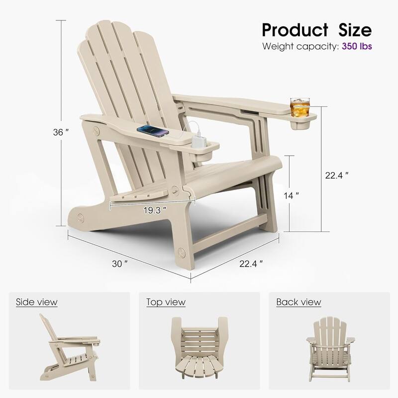 PURPLE LEAF All-Weather HDPE Adirondack Chair - Oversized Seat, Dual Cup Holders for Patio/Garden/Deck/Backyard