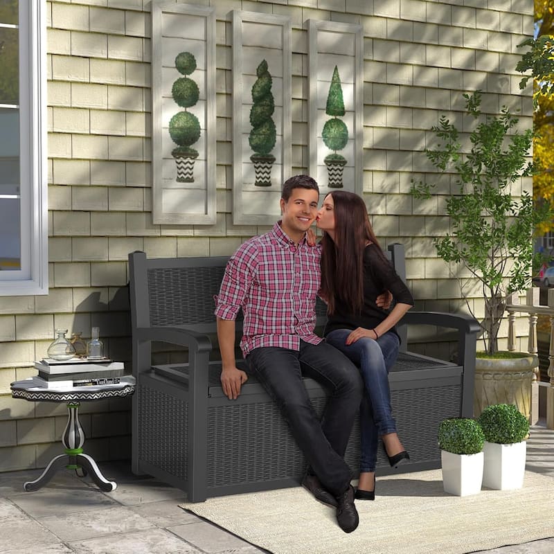 Storage Bench Deck Box, Outdoor Double Seating, Patio Furniture