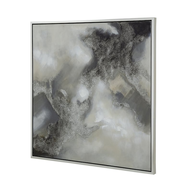 39 x 39 Stormy Skies Framed Handpainted Wall Art, Square, Canvas, Gray