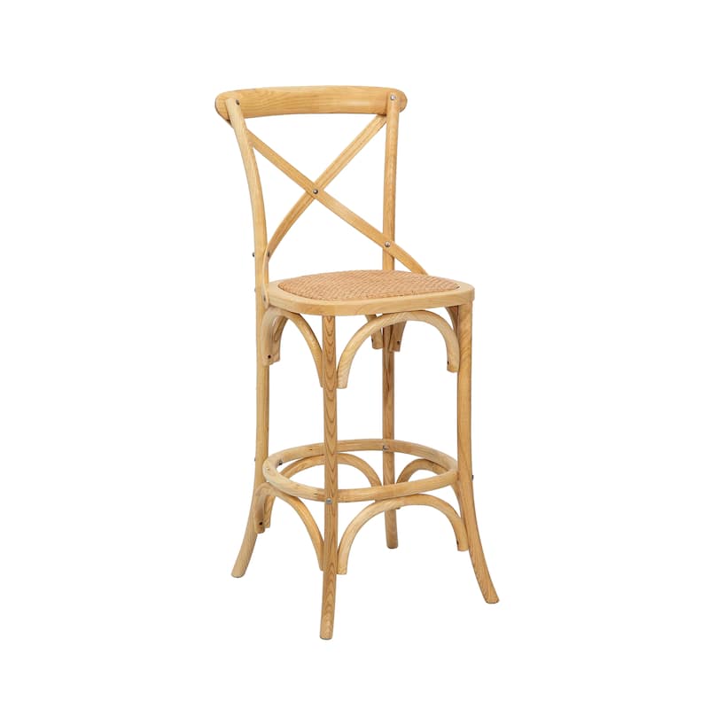 Porthos Home Ziva Bar Stools Set of 2, Elm Wood with Woven Rattan