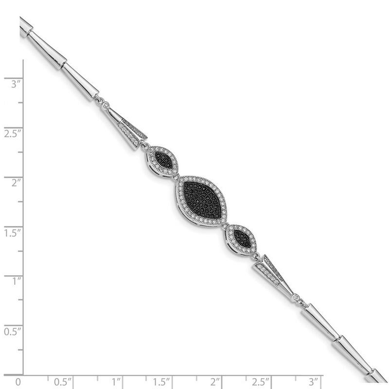 Curata 925 Sterling Silver Rhod Plated Polished Black and White CZ Cubic Zirconia Simulated Diamond Bracelet 7.5 Inch
