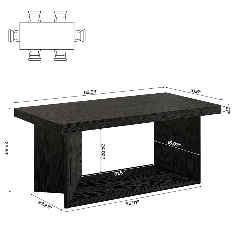 63-Inch Rustic Large Kitchen Dining Table, Rectangular Wooden Dinner Table for Home