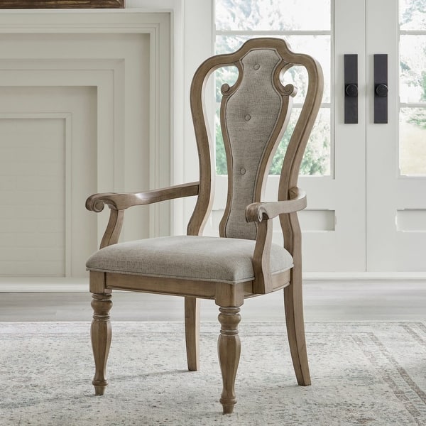 slide 2 of 10, Magnolia Manor Weathered Bisque Splat Back Upholstered Arm Chair (Set of 2) Weathered Bisque