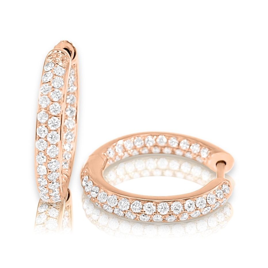 Joelle Collection Inside Out Diamond Hoops 1 ct.TDW Hoop Earrings 1/2" Inch 14K Gold Diamond Earrings