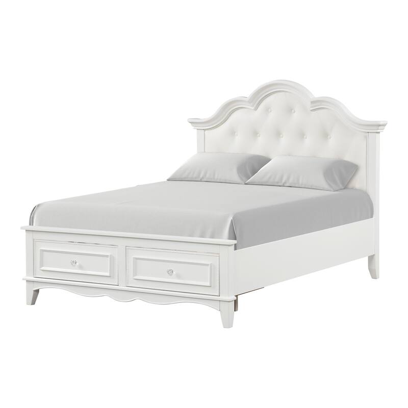 Furniture of America Lindsey Traditional White Storage Platform Bed with Tufted Headboard