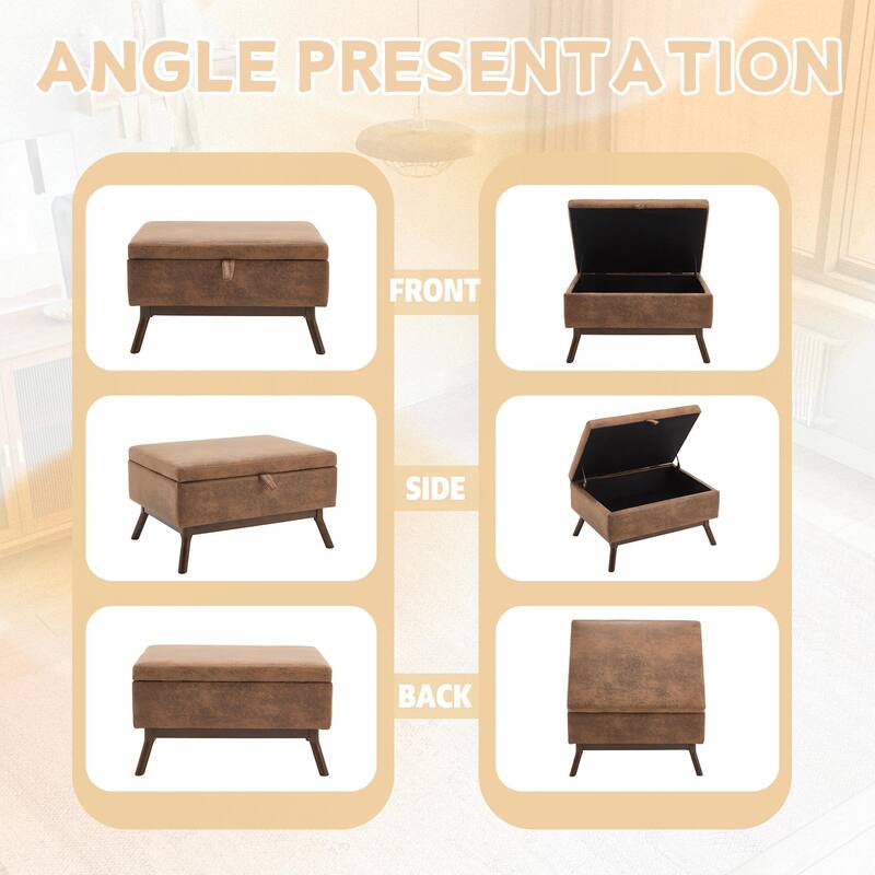 Mid-Century Modern Square Coffee Table with Storage Bench