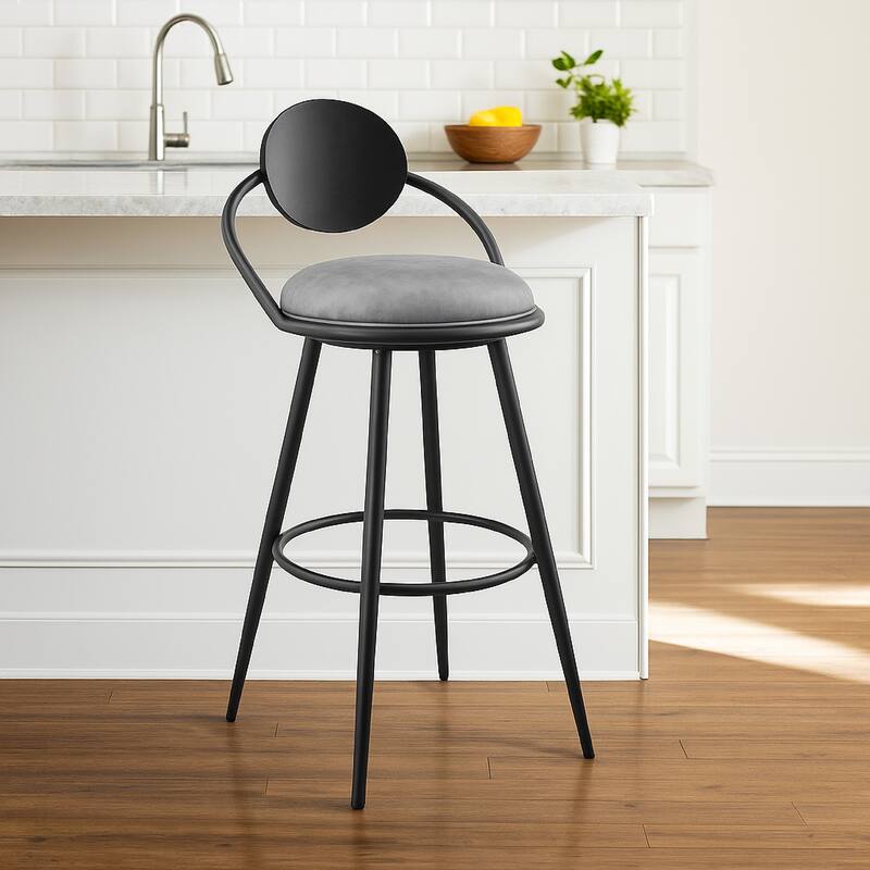 Carny Swivel Counter Stool Chair, Black Iron, Vintage Gray Faux Leather