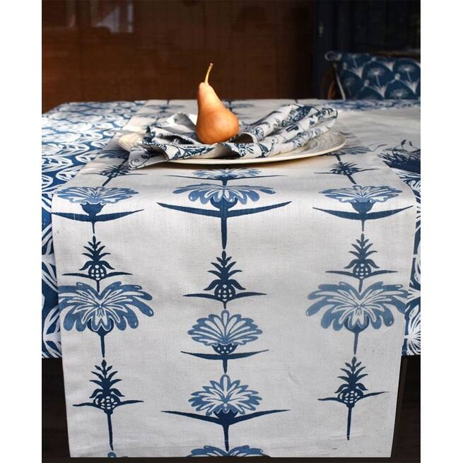French Home Tropical Garden Table Runner - Indigo and Sky