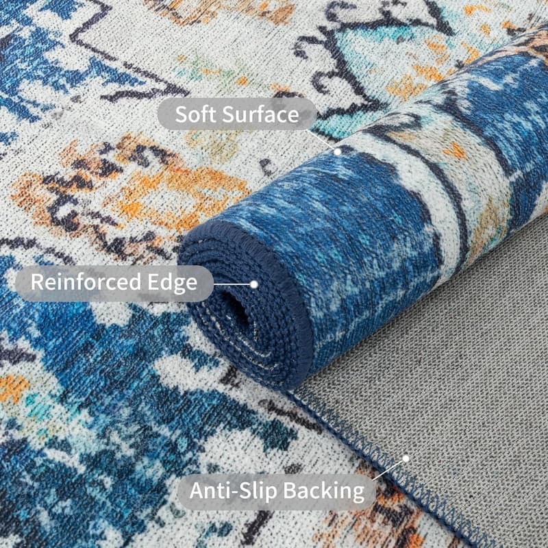 Round Rug 5ft Area Washable Boho Neutral Circle Rugs - 5' (Round)