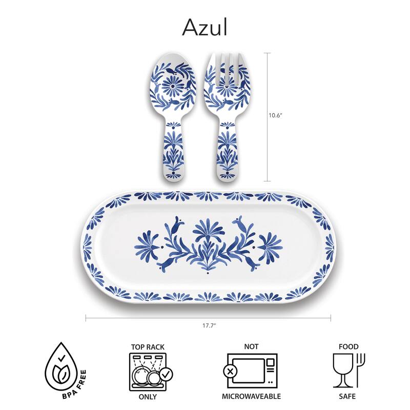 Abode Homewares Azul Melamine Serving Tray - Blue - 17.7" x 7.9"