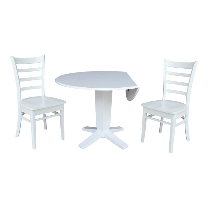 42 in Solid Wood Round Drop Leaf Pedestal Table with Dining Chairs in White