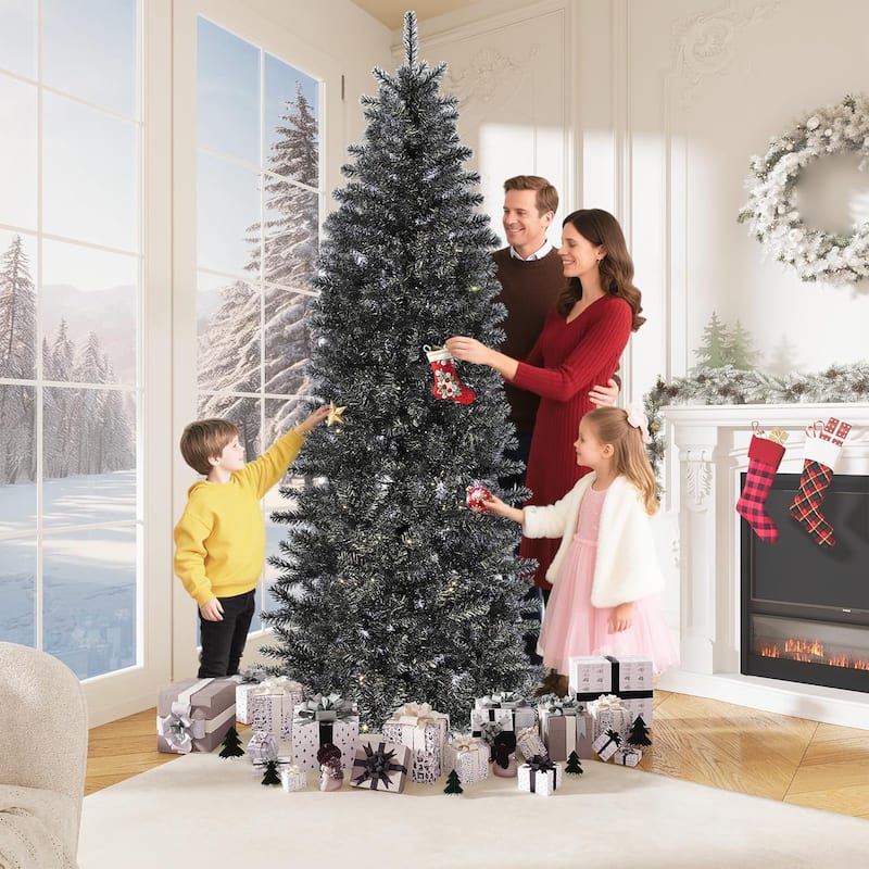 Prelit 4.5Ft Rose Gold Tinsel Fake Christmas Tree with 150 Warm White LED Lights, Metal Stand