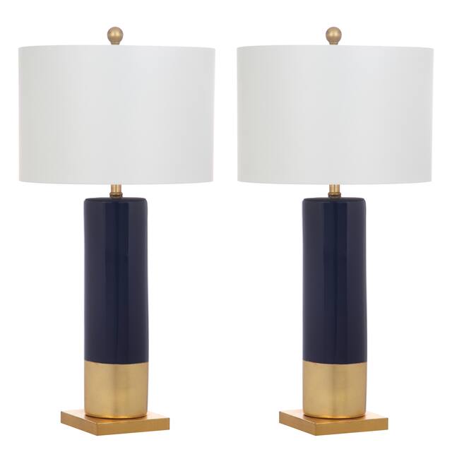 SAFAVIEH Lighting 31-inch Dolce Navy/ Gold Table Lamp (Set of 2) - 15"x15"x31"