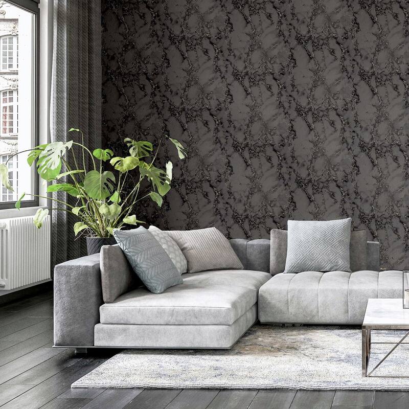 Arthouse Siward Charcoal Metallic Marble Wallpaper